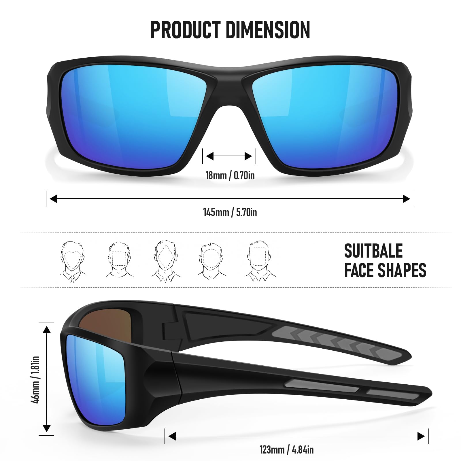 Occhiali da sole sportivi polarizzati da uomo, UV400, avvolgenti, per pesca, guida, corsa, ciclismo, golf