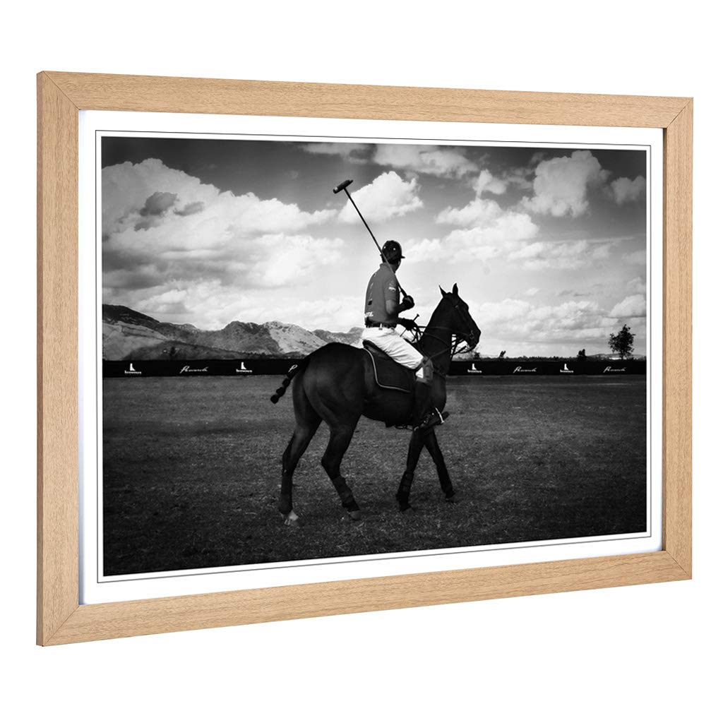Big Box Art Framed Print of Polo Horse Design | Wall Art Picture | Home Decor for Kitchen, Living, Dining Room, Lounge, Bedroom, Hallway, Office, Oak, A2 / 24.5x18 Inch / 62x45cm