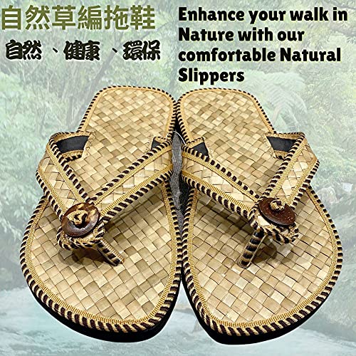Natural Flip Flops slippers Hand-woven Straw Sandals Handmade shoes Tropical pandanus tress leaf perfect for your feet (L)4