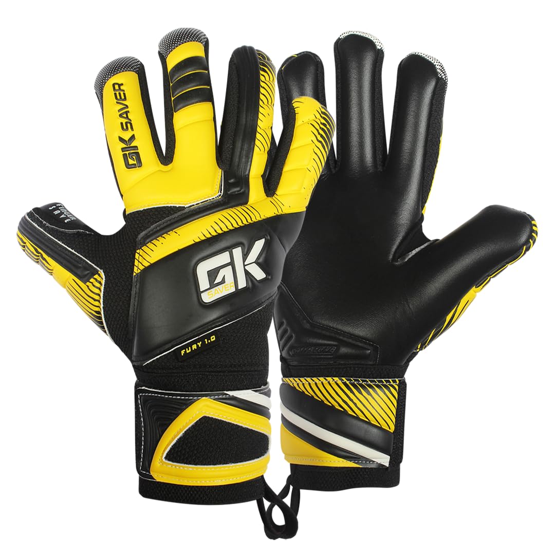 GK Saver Football Goalkeeper Gloves Sizes 6–11 with Negative Cut & Removable Finger Save – Soccer Goalie Gloves with German Latex Grip and Breathable Mesh Design (Yellow, 3) — image 1