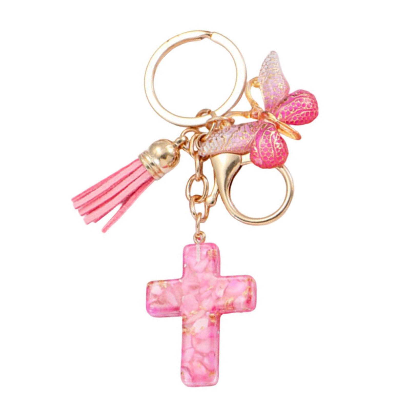 Buxuaaaa Women's A Buxuaaa Resins Crosses Nd Butterfly Keychain Ornament With Tassels For Backpack Bag Charm Nd Holder Decoration Crosses Nd Butterfly Keychain Pendant