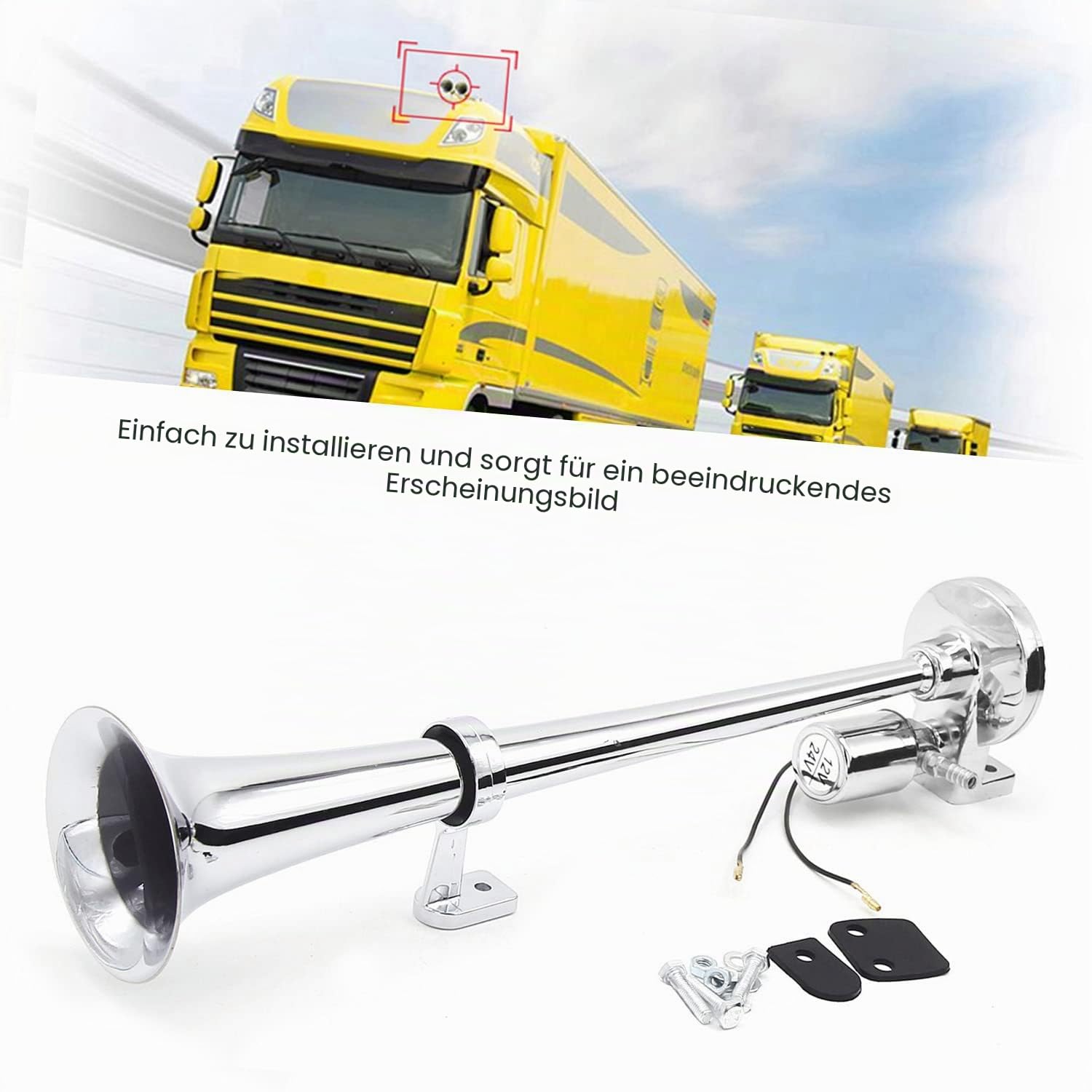 Goolsky Elektrische Hupe, Trompete 150dB 12V / 24V Universal, Verchromtes Lufthorn-Lautsprecher-Kit für LKW, Zug