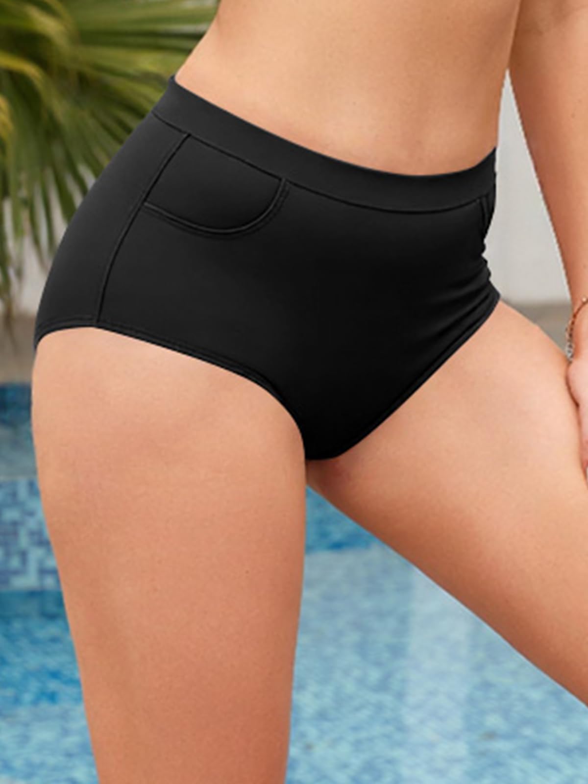 SHEKINI Damskie spodnie bikini, wyszczuplające brzuch, klasyczne spodenki kąpielowe dla kobiet, do pływania, na plażę, sportowe szorty plażowe, z kieszeniami