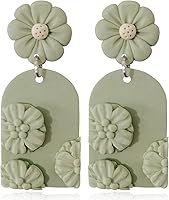 JOONL Handmade Bohemian Polymer Clay Daisy Flower Dangle Earrings - Lightweight Geometric Floral Drops for Women