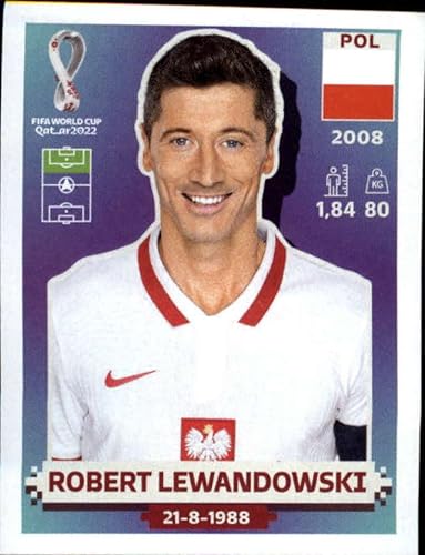 2022 Panini World Cup Qatar Sticker POL17 Robert Lewandowski Group C Poland Mini Sticker Trading Card