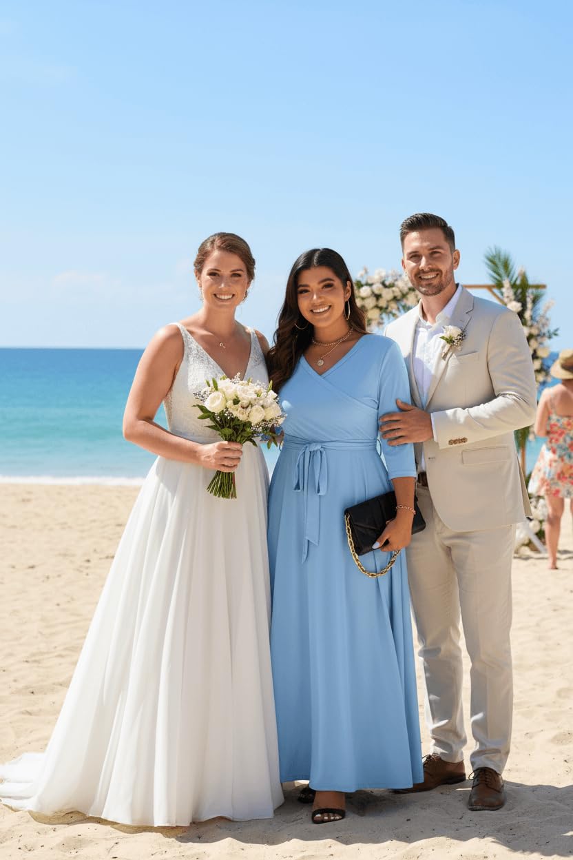 Runwind Abito da donna taglie forti - Maxi abiti da donna con maniche a 3/4 e scollo a V (XL-6XL) | Maxi versatile per matrimoni, feste in chiesa, vacanze, maniche a 3/4, scollo a V con tasche, morbido tessuto elastico, 1X-6X