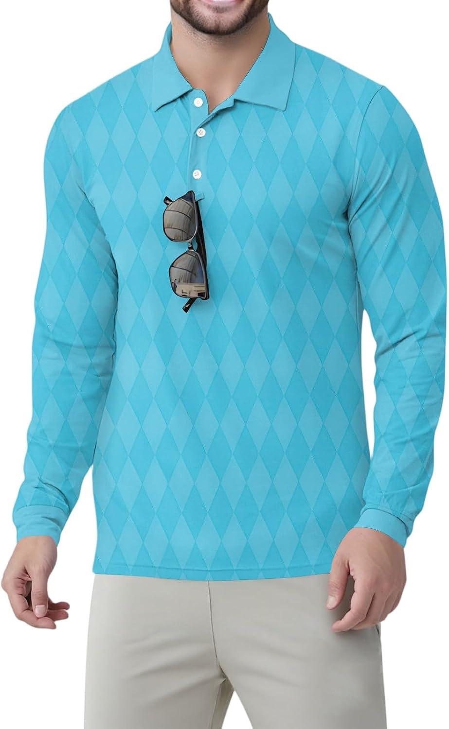 Ymosrh Men's Polo Shirts for Men, Long Sleeve Graphic Print Casual Performance Collar T-Shrit, S-2XL