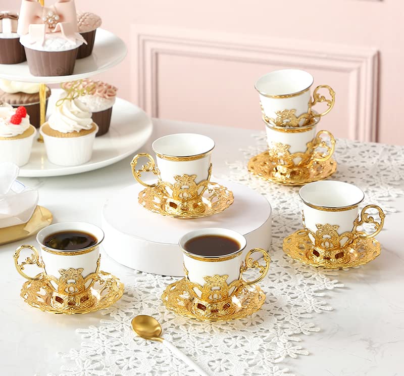 Cosumy Set di 6 Tazzine da Caffè Espresso Bianche - Con Piattini