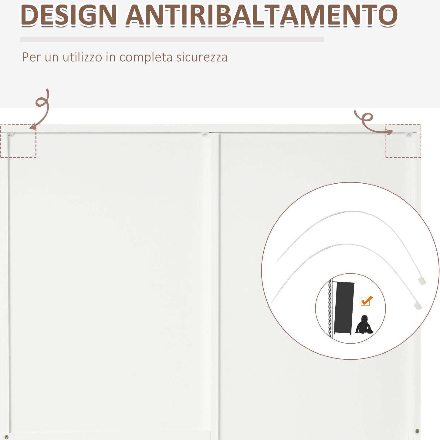 Armadio camera letto Guardaroba 2 Ante Battenti con Asta Appendiabiti 3 Cassetti e Specchio 80x50xH180 cm in Legno Truciolare colore Bianco