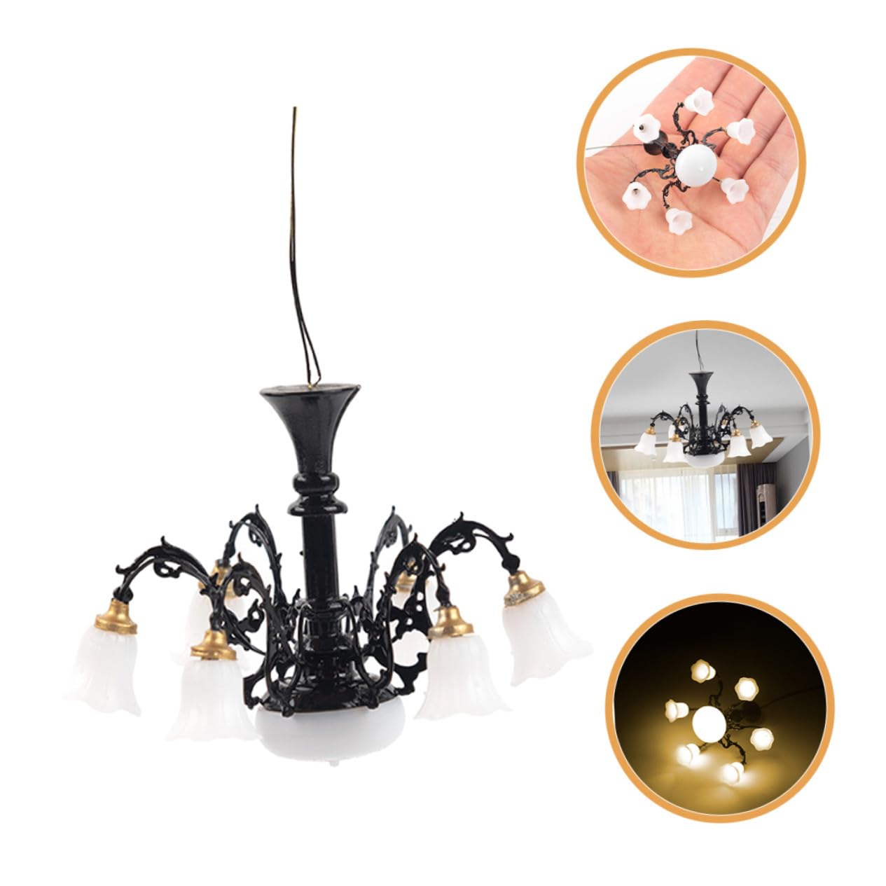 Lámpara de Araña y Abs Diseño Mini para Casa de Muñecas en Miniatura Decoración Metálica Adecuado para Escenas de Vida en Miniatura y Decoración de Habitación