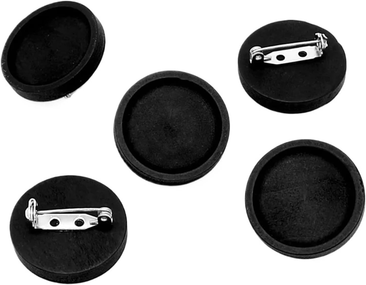 Wooden Blanks Brooch Trays 40pcs Black Wood Cabochon Brooch Base 25mm Round Bezel Tray Brooches Stainless Steel Pin Backs for DIY Jewelry Making(30mm)