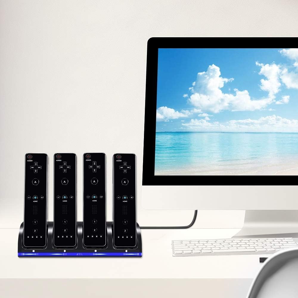 Wii Remote Controller Charger, 4 in 1 Wii Charging Dock Station with 4PCS 2800mAh Rechargeable Batteries for Wii/Wii U Controller-Black: Home Audio & Theater