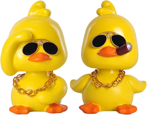 Lindo pato amarillo adornos de coche divertido juguete de pato para coche, muñeca de cabeza Bobble para decoración de tablero de automóvil (2