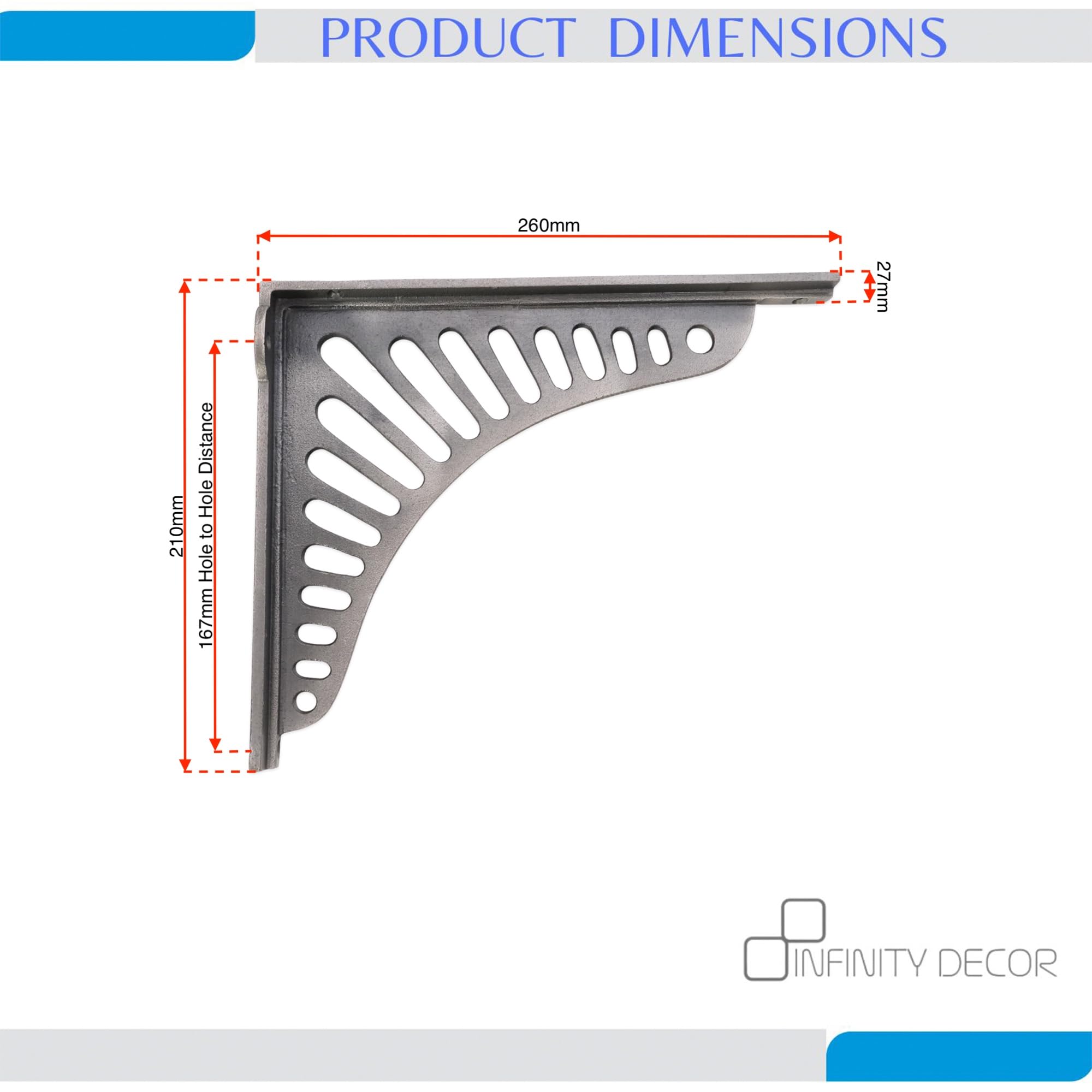 Infinity Decor Para wsporników półek z cyny o dużej wytrzymałości żeliwne bezpieczne półki montowane na ścianie 260 mm x 210 mm do wszystkich potrzeb przechowywania wewnątrz i na zewnątrz