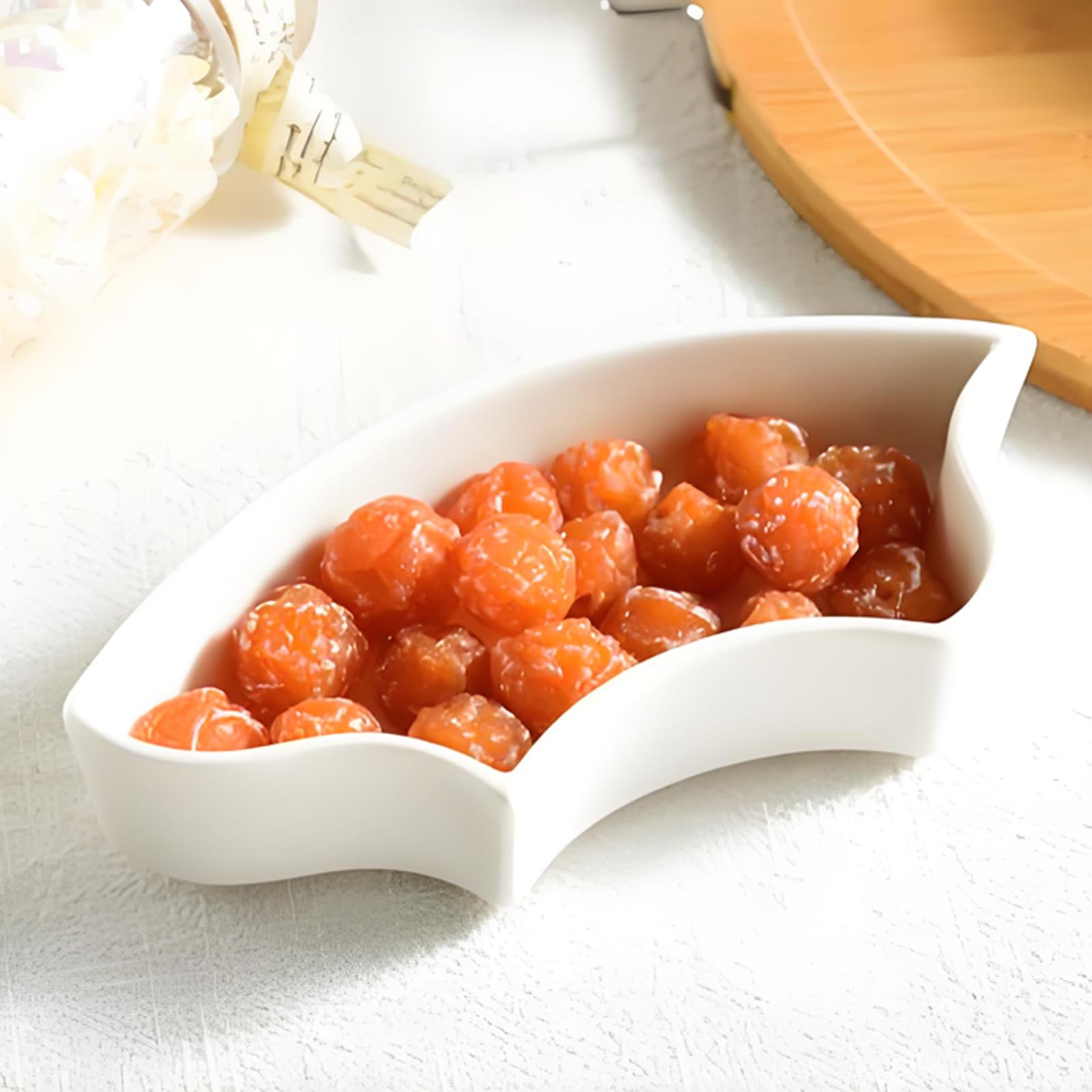 Générique Scatola snack rotante - Vassoio in ceramica da 11,22 pollici | Design di base in legno - Ciotola da portata a cinque imenti per dolci, noci, patatine, cracker e aperiti