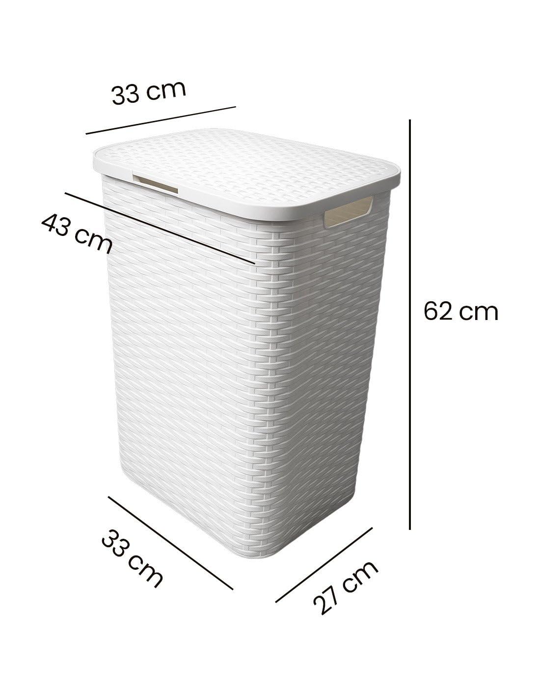 JARDIN202 - Cesto Ropa Sucia Pongotodo con Tapa y Asas | Cesta Colada Plástico Ratán | Cubo Ropa Sucia Ventilado | Baño Dormitorio | 38L/60L | 60 litros (Blanco)