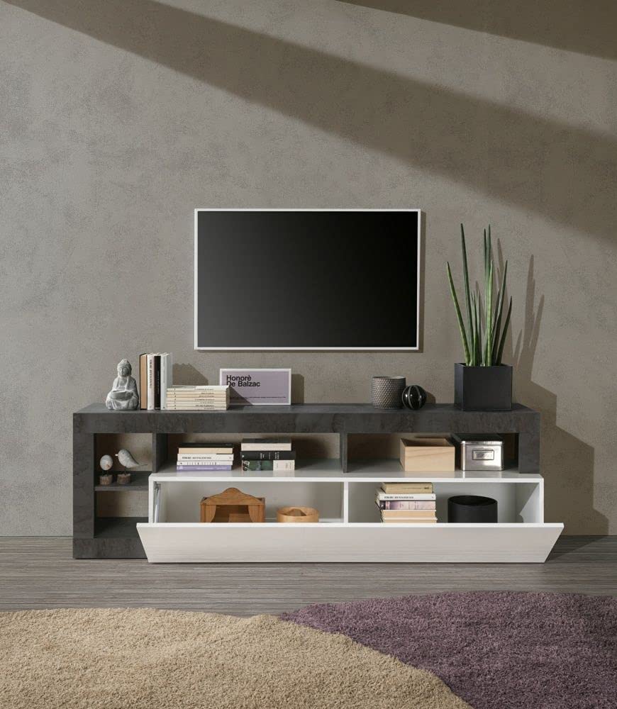 Web Convenienza Mobile TV con Anta a Ribalta - Made in Italy - Mobile Televisore con Anta Contenitore Collezione Hamburg per Soggiorno Cucina Sala da Pranzo Mobile Design moderno, Bianco e Ossido