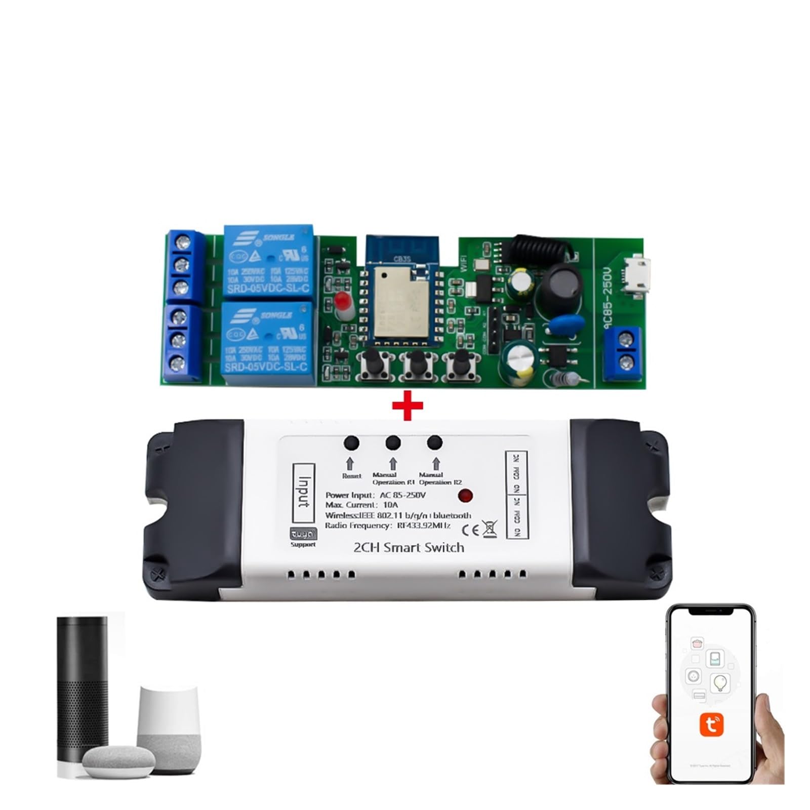 Moteur Portail Coulissant Récepteur Intelligent Relais 2CH Commande Vocale