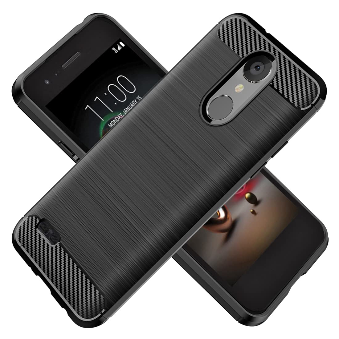 Phone Case for LG Aristo 2/LG Aristo 3/LG Zone 4/LG Aristo 2+/LG K8 2018 LM-X210 Case Carbon Fiber Shockproof Rugged Shield Anti-Scratch Soft TPU Back Cover Cases for LG Aristo 2 (Black)