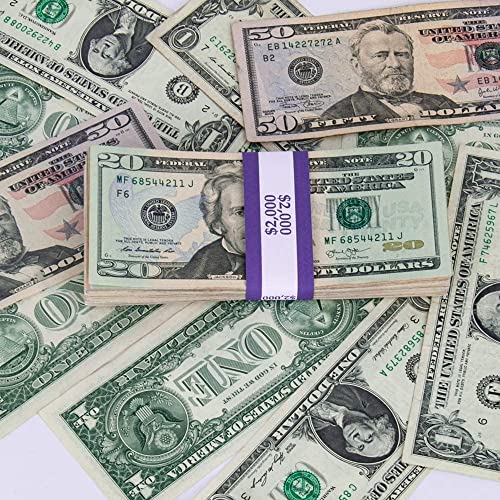 NATURALABEL 300pcs Assorted Currency Straps, $1000, 2000, 5000, Each 100 Straps, Self Adhesive Money Bands (3 Colors)