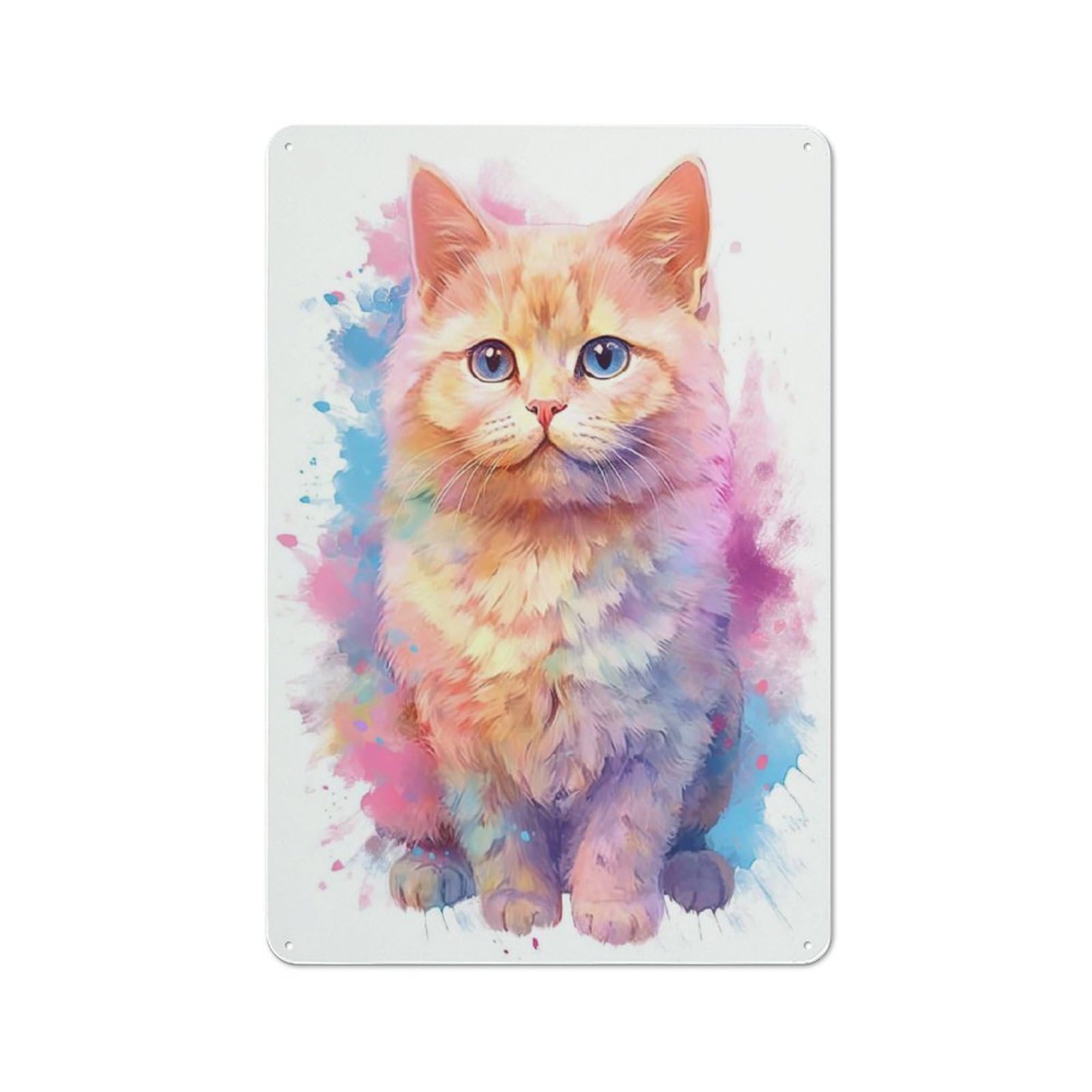 Junmoney Style-3 30X20cm Retro-Style Tin Sign With Cute British Shorthair Cat For Garage Or Workshop, For Vintage Wall Decor Fans, For Metal Sign Collectors
