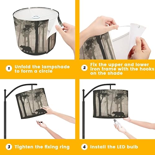 Miniatura 5 de Lámparas de pie de arco, con diseño de oso horizontal sin costuras con un oso pequeño que camina en la lámpara de pie con control remoto, lámparas