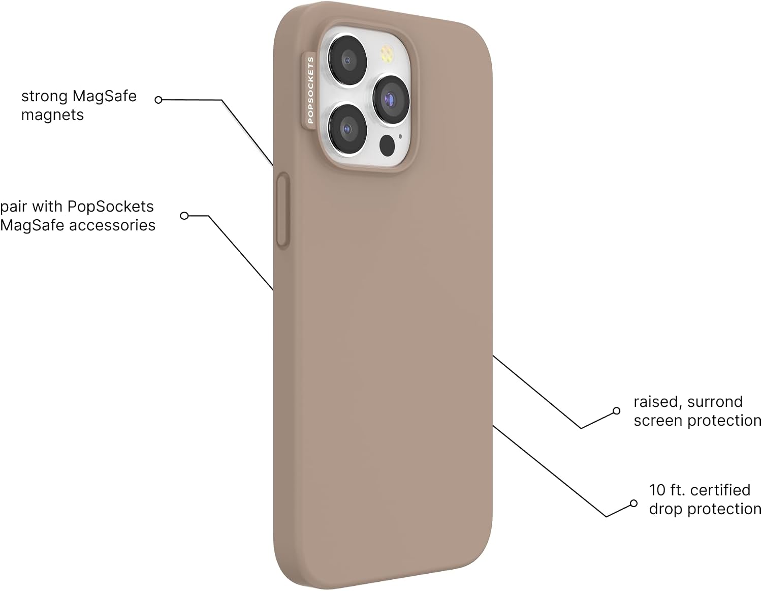 PopSockets iPhone 15 Pro Phone Case with MagSafe, Wireless Charging Compatible, Brown - Latte