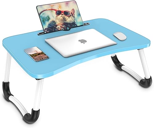 Zapuno Escritorio de cama para laptop, mesa plegable portátil con ranura para tableta, soporte para computadora portátil para cama, mesa de pie