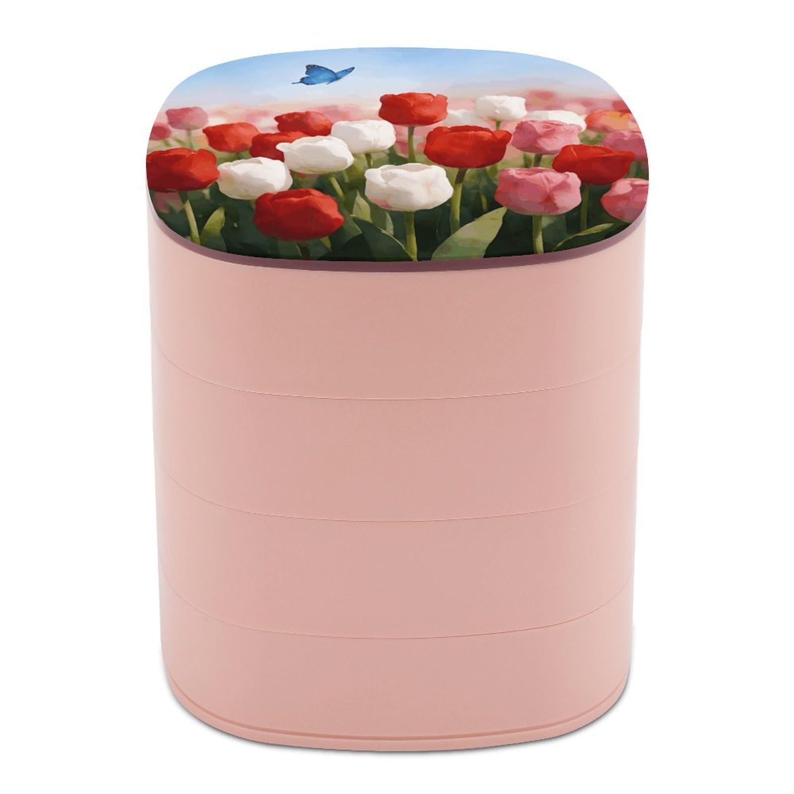 LZQPOEAS Watercolor Flowers With Butterfly Jewelry Box Women Jewelry Organizer Travel Jewelry Case Cute Necklace Ring Storage Organizer 4-Layer Rotating Jewelry Tray Case with Mirror for Bracelets