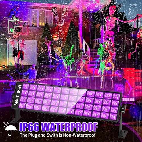 Image of 2 Pcs 100W LED Black Light Bar, IP66 Waterproof Blacklight with 6ft Cord Switch, Black Lights for Neon Glow Party Fluorescent Poster Body Paint Birthday Bedroom Classroom Halloween Christmas