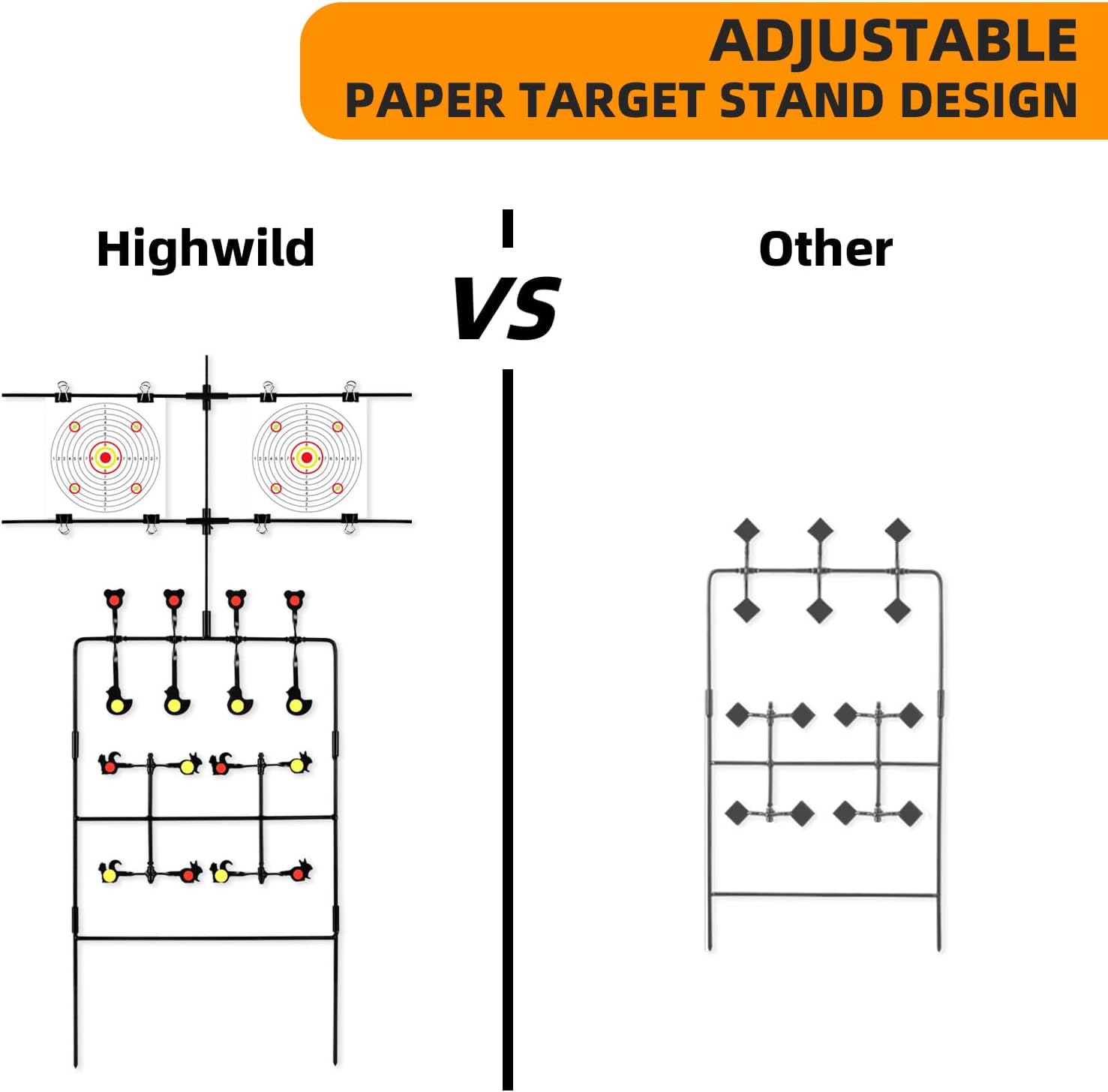 Highwild Multi-Shot Air Gun Pellet BB Gun Target 3-Section Detachable with Adjustable Paper Stand - Rated for .22/.177 Caliber