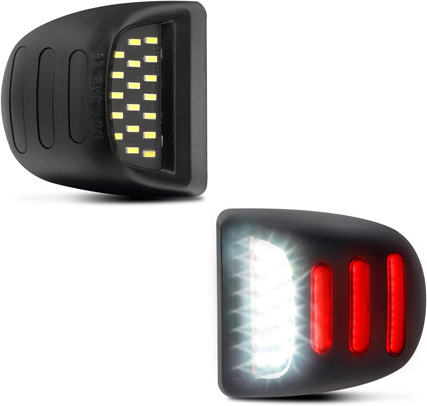 HERCOO White LED License Plate Light Lamp with Red OLED Neon Tube Compatible with Cadillac Avalanche Suburban Escalade EXT Tahoe Yukon YL Silverado GMC Sierra 1500 2500 3500, Pack of 2