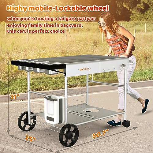 Pizza Oven Cart Table and Gas Burner for Ooni Karu/Fyra 12, with Pizza Topping Station and Gas Converter, Movable Food and Prep Workcart and Pizza Oven Gas Burner