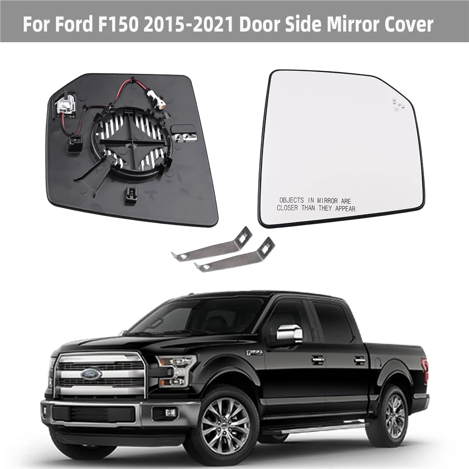 Vidrio Del Espejo Retrovisor Cristal de espejo retrovisor con calefacción alerta punto ciego auxiliar para F-150 2015-2021 FL3Z17K707D instalar(Right Side)