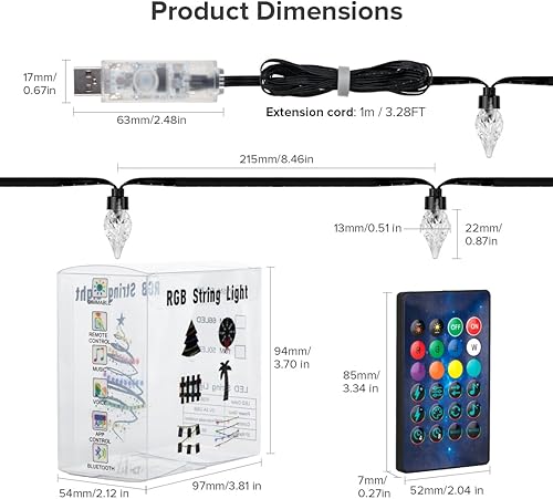 Miniatura 6 de BTF-LIGHTING WS2812B IC RGB Twinkle Smart Fairy Milky Star Light String, USB DC5V 32.8FT Music Bluetooth Mesh, APP IR Remote DIY Temporizador