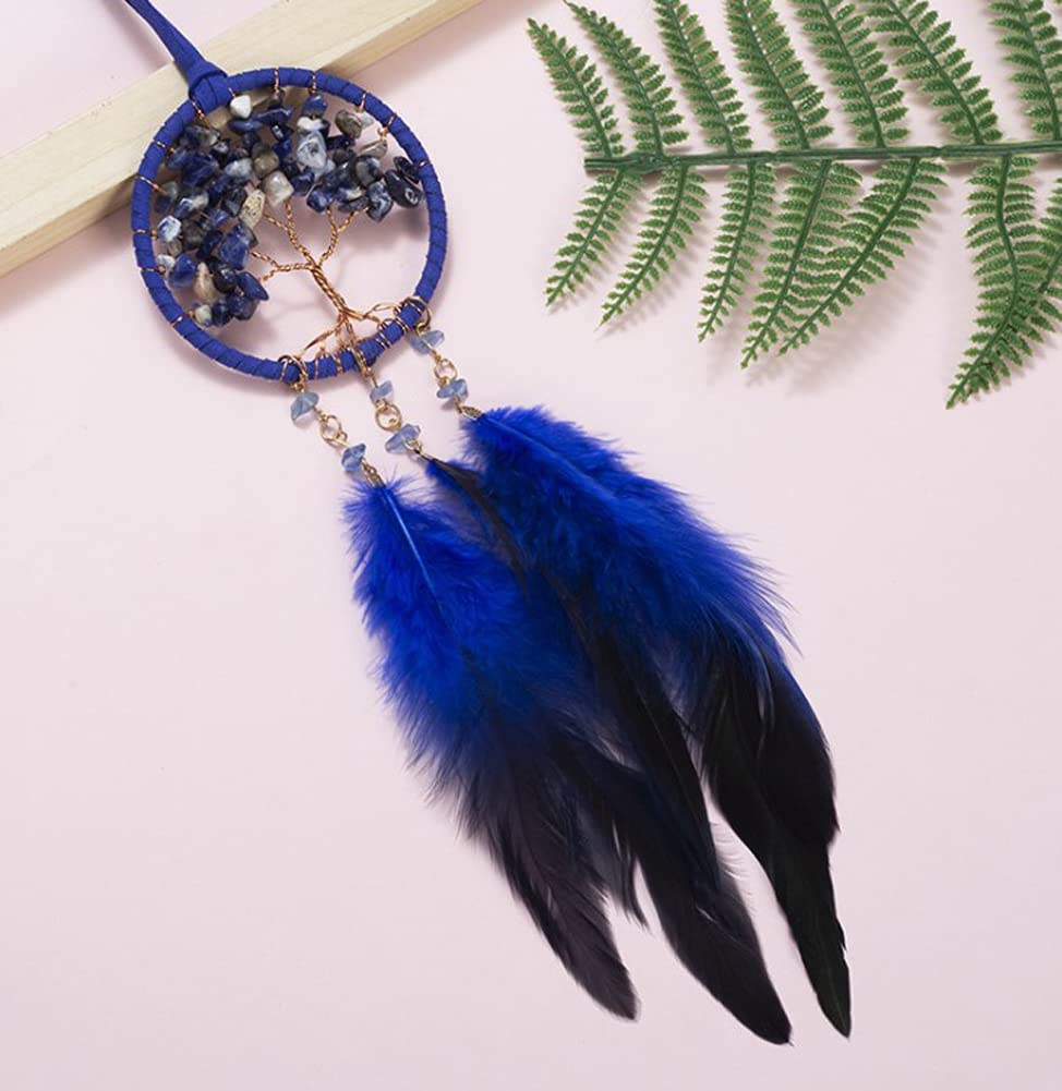 Attrape-rêves Miniature Pour Voiture Ou Déco Murale – Style Bohème Bleu, Tissé Main – 39 Cm De Long
