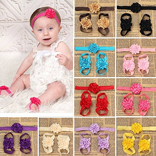 mark8shop pour enfant bébé fille Enfants Fleur Accessoires Pieds Pieds Nus Sandales Floral Coton Bandeau Photographie Props Set