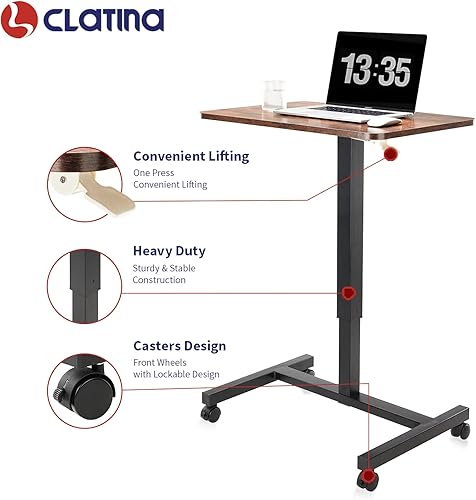 Miniatura 4 de CLATINA Escritorio portátil de altura ajustable para laptop, mesa neumática, carrito rodante con ruedas bloqueables para oficina en casa, estación