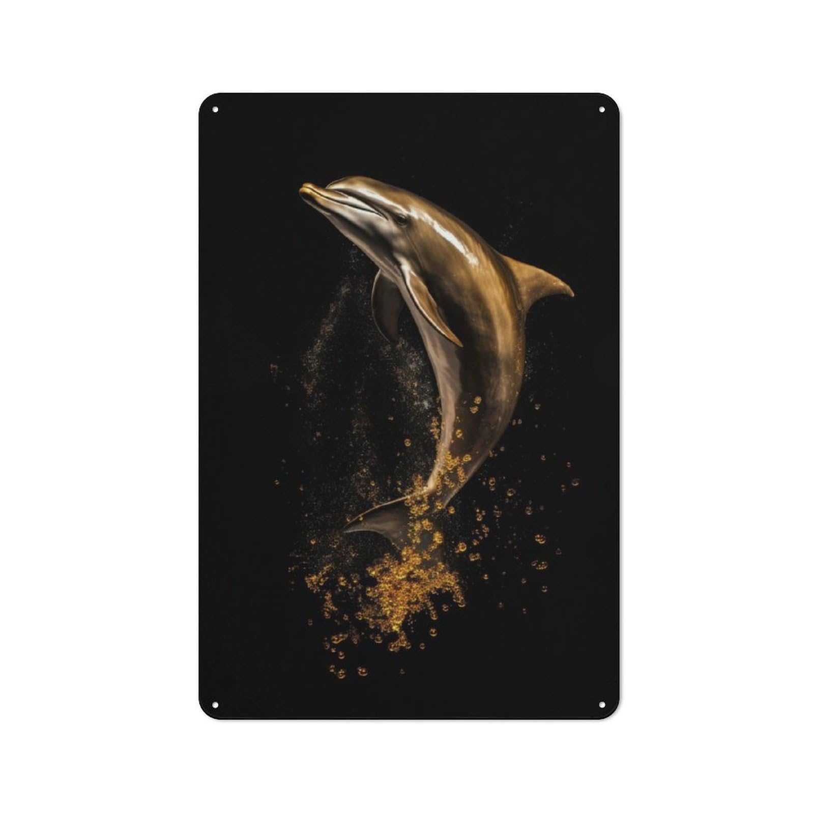 Junmoney Dolphin Gold Dark Metal Wall Sign 30X20cm Featuring For Home Bar Wall, For Themed Interiors In Home Bars And Entertaining Spaces