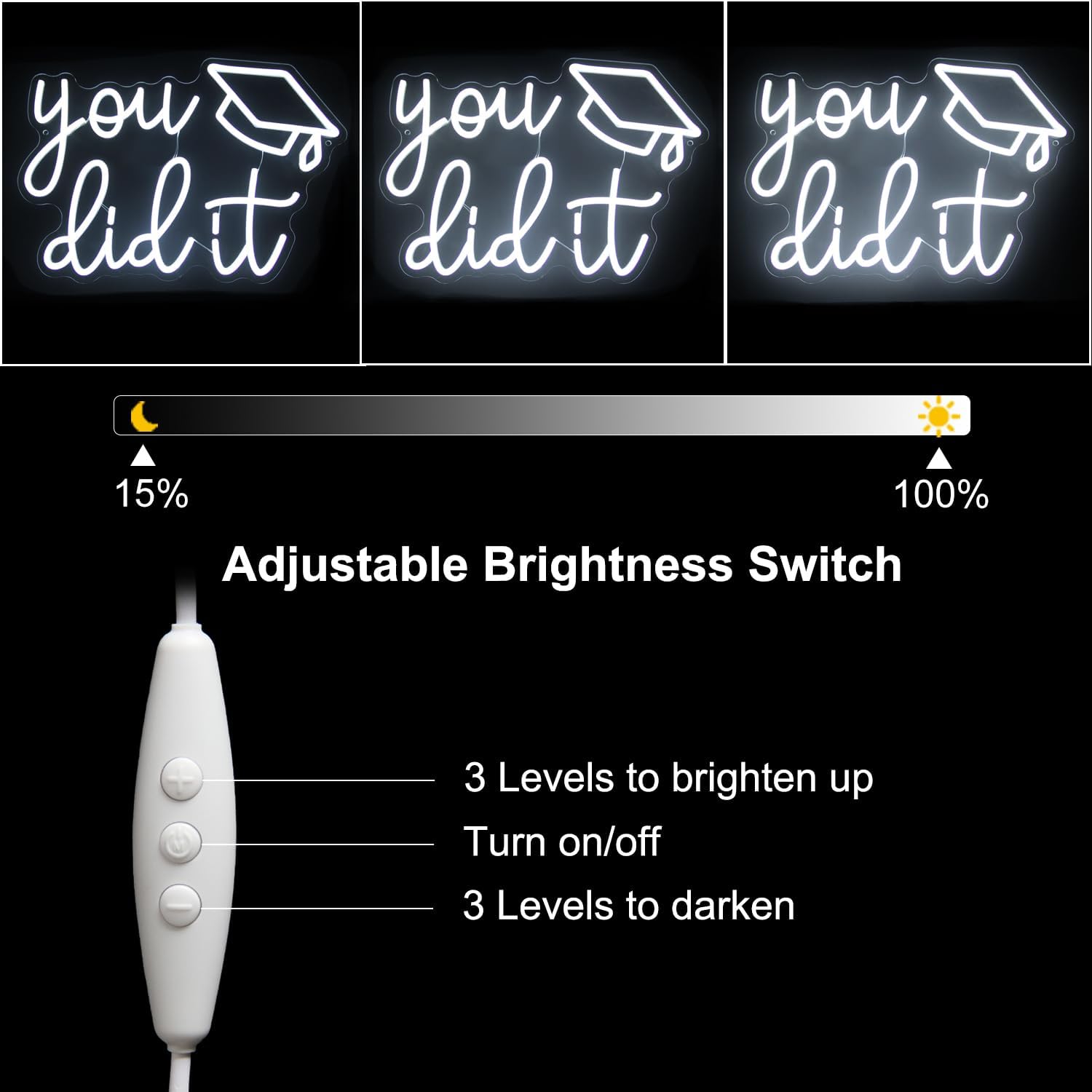 You Did It Neon Sign with Graduation Cap Congrats Grad LED Light UP Signs White Dimmable Letter Neon Lights for Prom Party Dorm Class Room Backdrop Decor Celebration Gifts USB Powered