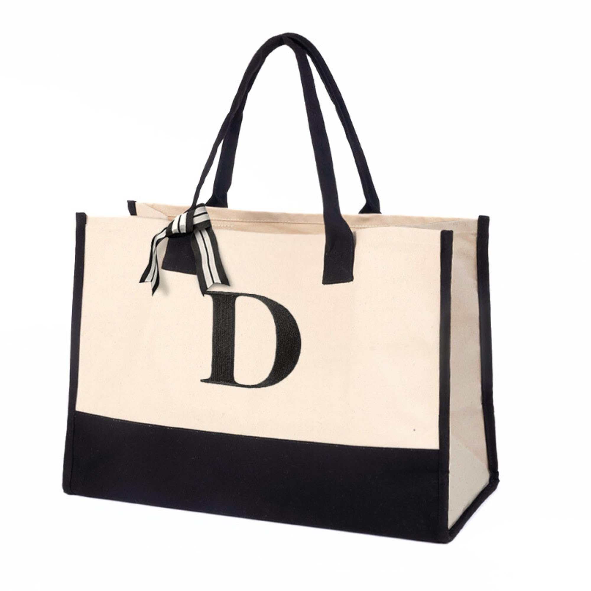 Salt Earth Personalized Initial Canvas Tote Bag for Women, Large Cotton Monogram Beach Grocery Reusable Work Travel Tote