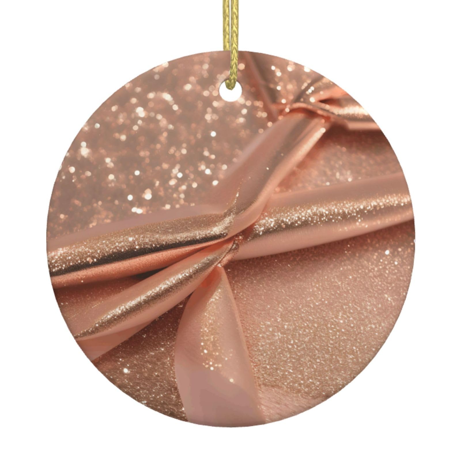 Rose Gold Glitter Print Christmas Ornaments, Ceramic Hanging Ornament, Round Shape Decorations