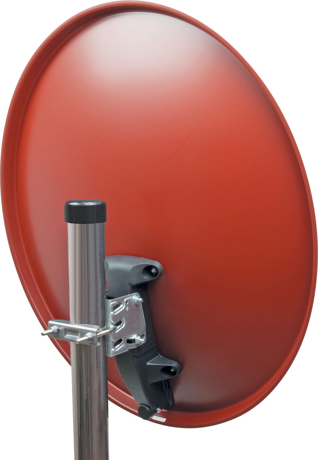 Antena para televisión digital vía satélite Schwaiger 714166 (75 x 85 cm) con brazo de carga LNB y mástil, antracita, espejo de acero – para recepción de DVB-S/S2 en Full HD, 3D y 4K (Ultra HD)