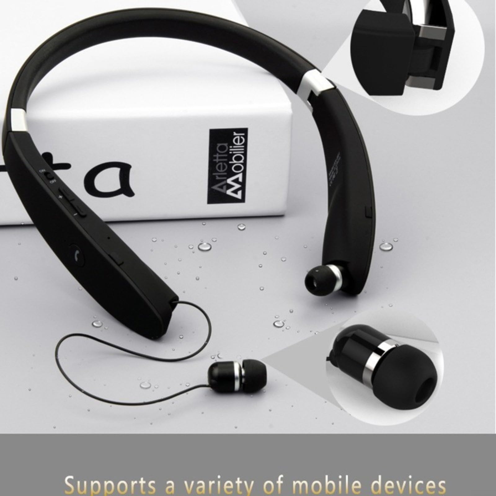 SX-991 Cuffie senza fili, design pieghevole con fascia da collo con cuffie telescopiche, cuffie sportive leggere per iOS e Android, compatte e portatili per viaggi e fitness (nero)