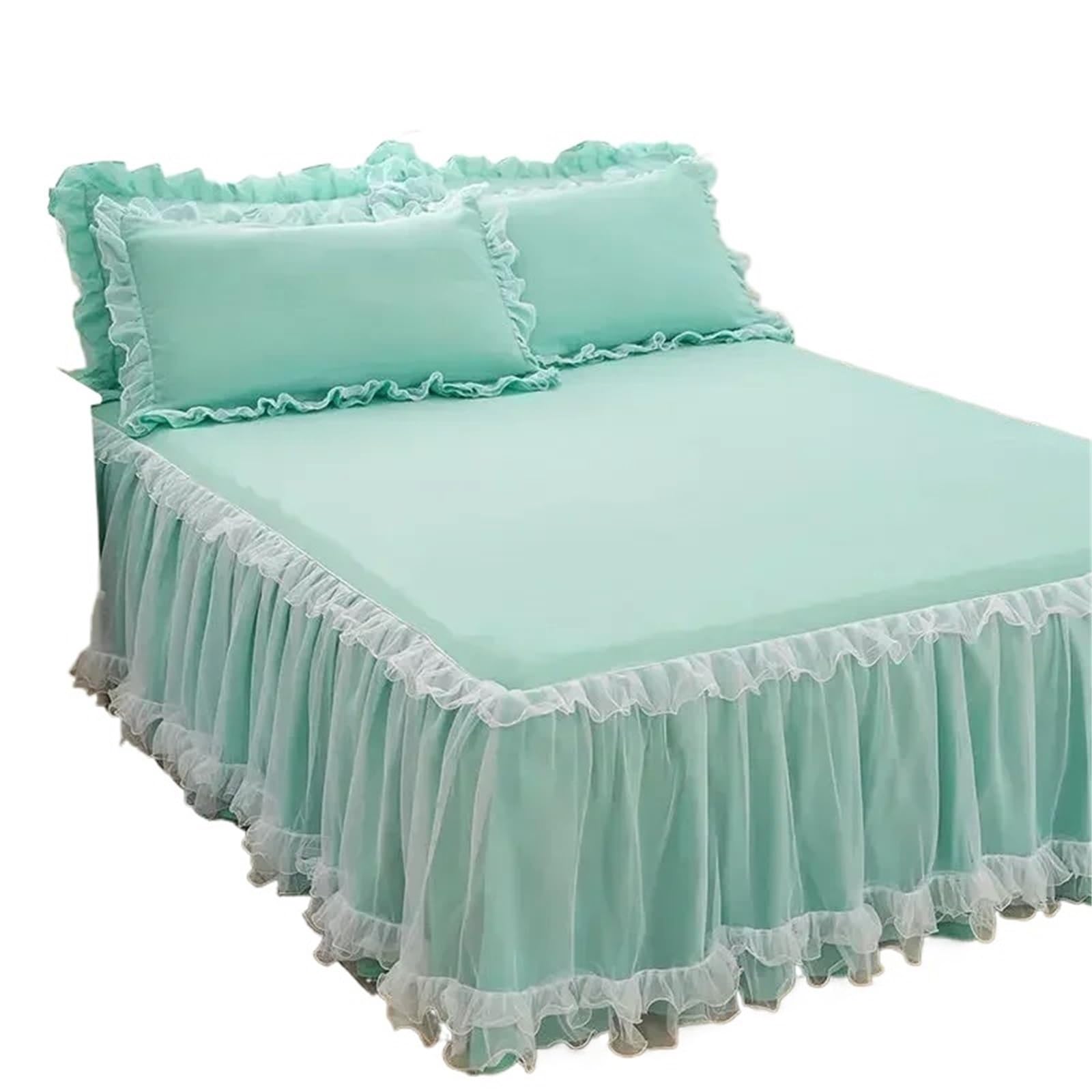 Bed Skirt 3 Pink Lace Bed Skirts Ruffle Edge Mesh Protective Bedspread Thickened Anti Slip And Dustproof Sheets And Pillowcases(Color 1,180x200cm 3pcs)