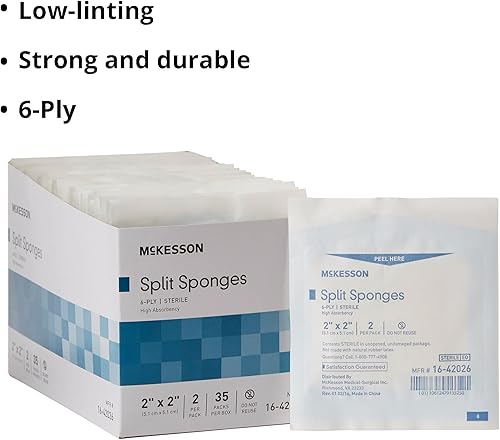 Miniatura 4 de mckesson Performance Plus Hi absorción de Split Esponja de gasa estéril 2"x2" 6ply LF – 2/PK, 35pk/Box