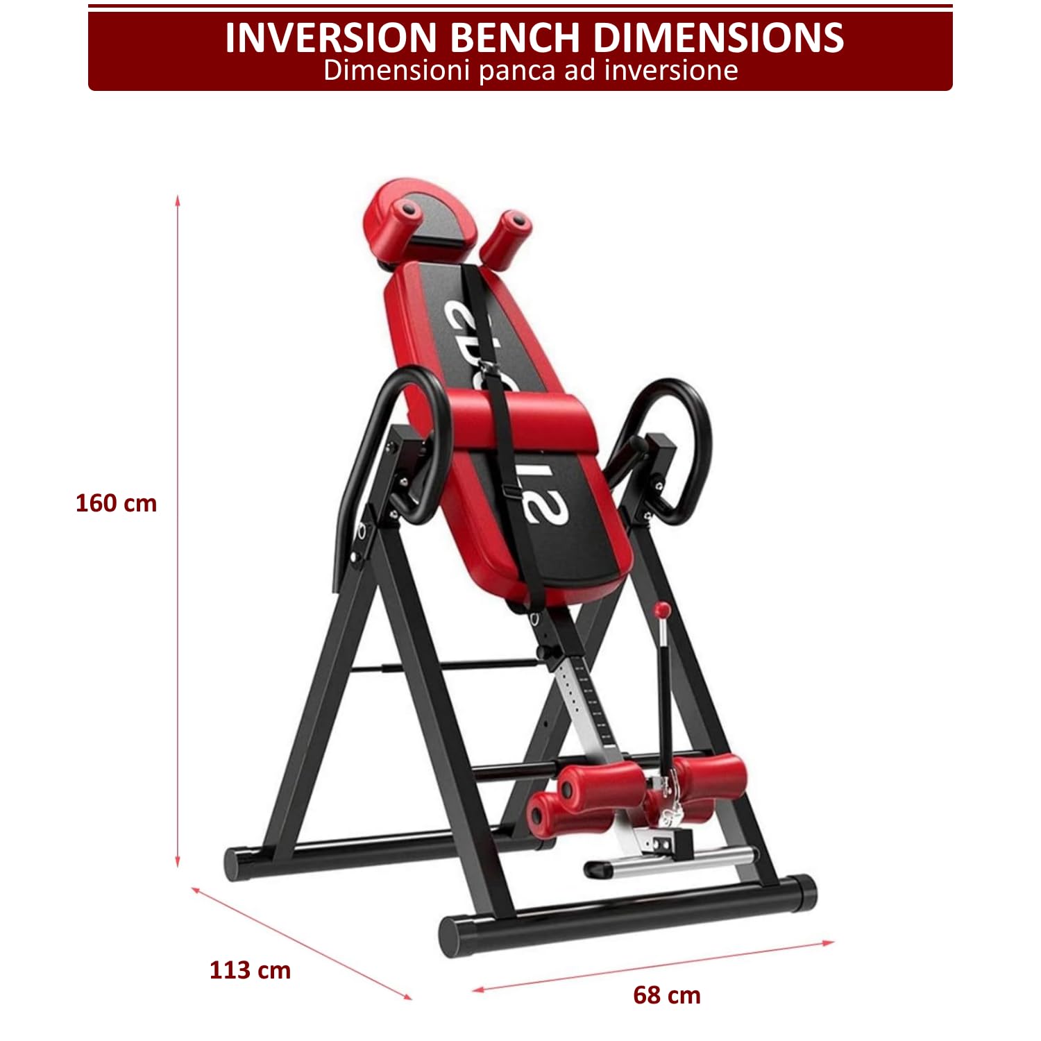 Banc à inversion résistant avec appui-tête machine inversée gravitationnelle avec hauteur réglable 4 angles d'inversion, Rouge et noir