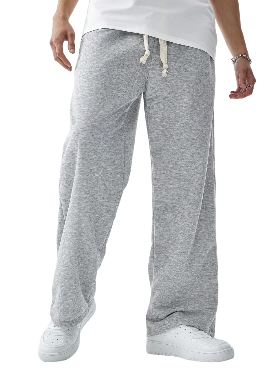 Men's/Unisex OPEN Bottom Drawstring Pure Cotton Stretchable Baggy Jogger Pants-image-12