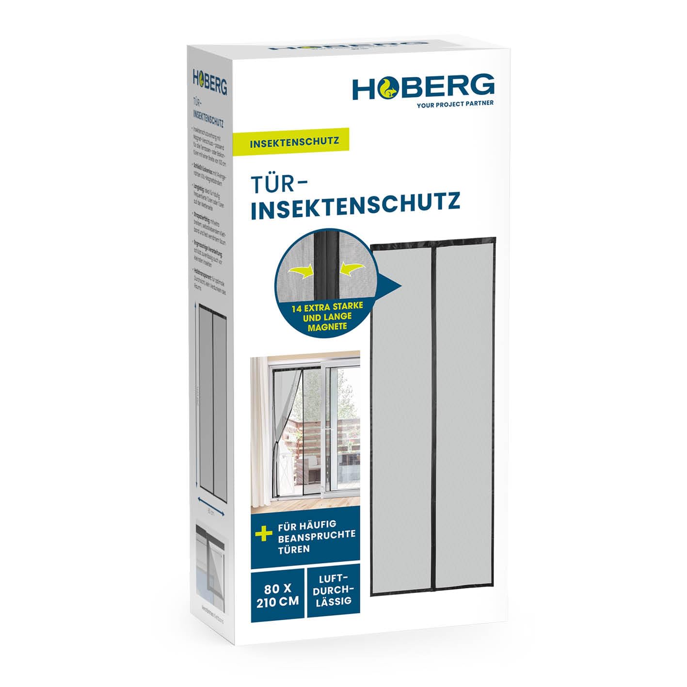 Hoberg Insect Screen Curtain 80 x 210 cm Fly Screen Door with XXL Magnetic Tapes Insect Protection for Balcony Door Magnetic Fly Curtain Self-Closing and Durable