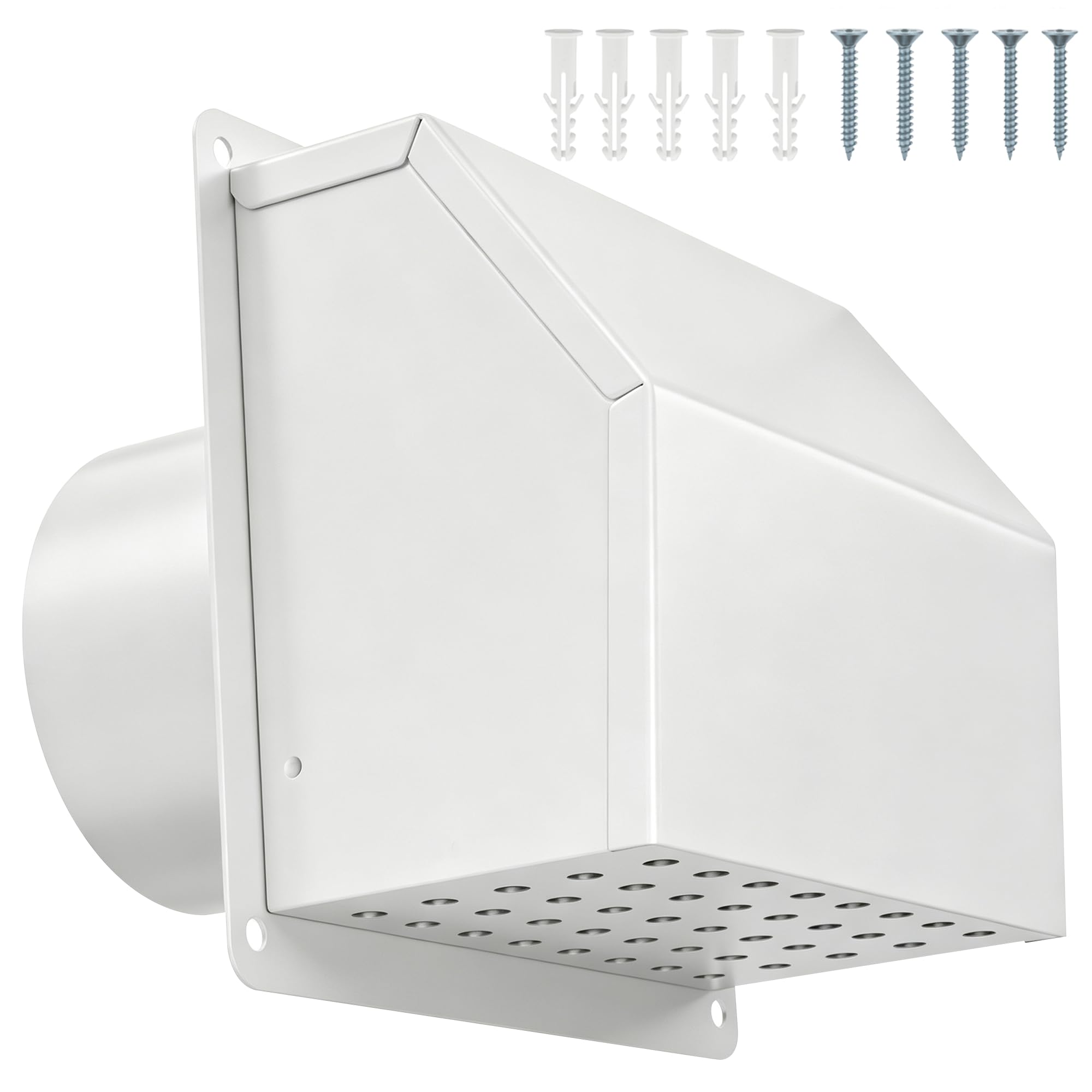 4 Inch Dryer Vent Cover Outside, Hooded Wall Vent with Screen and Damper, Galvanized Steel Exhaust Vent Cover Cap External Extractor for Dryer Duct, HVAC, Bathroom, Laundry, Kitchen,White